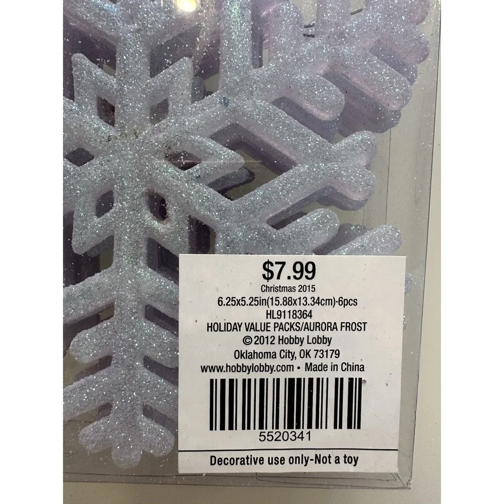 6 Glittery Teal Aqua Snowflakes Shaped Ornaments 5
